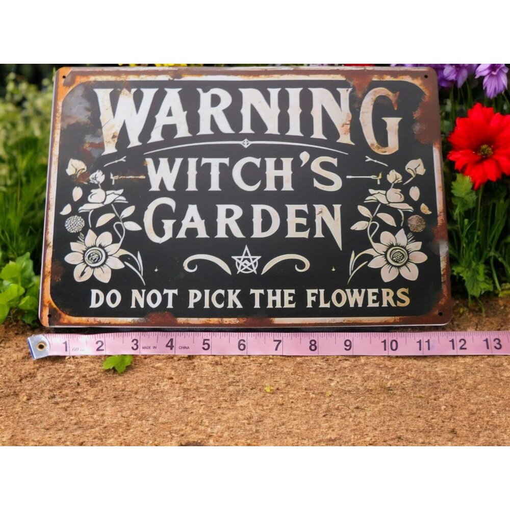 Warning Witch's Garden Metal Tin Sign 12x8 Vintage Gothic Decor - Picture 11 of 12